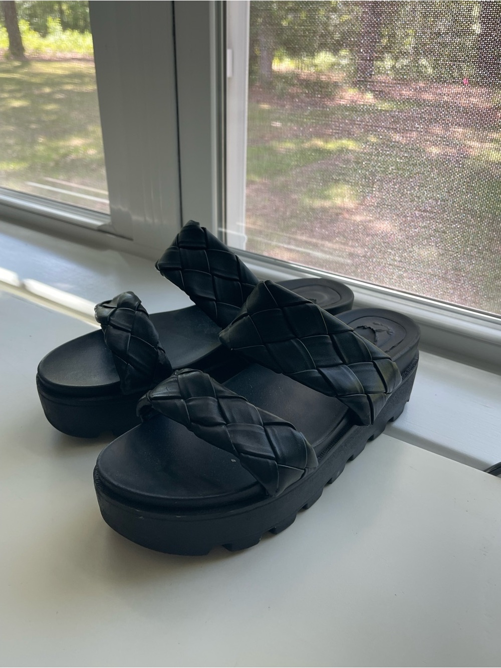 Black Woven Platform Slide Sandals - Women